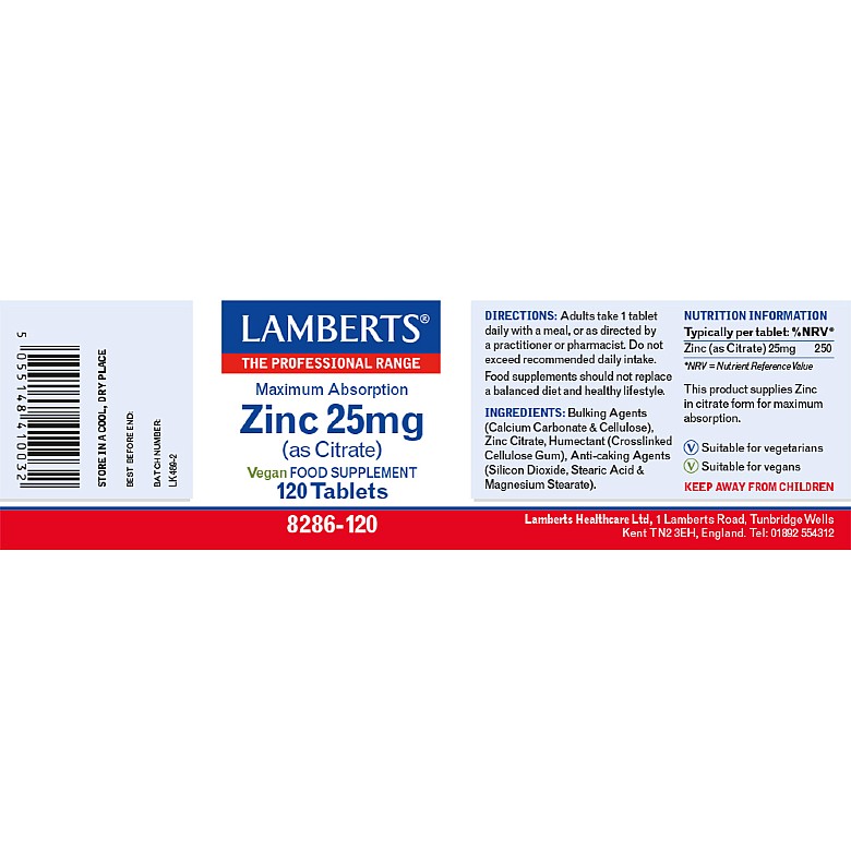 Zinc Citrate 25mg Tablets (120 Tablets)